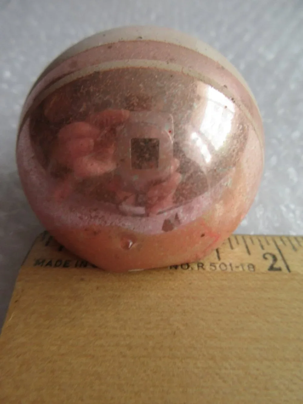 German Indent Glass Reflector Christmas Ornament Lot of 2 Pink Green Silver Vtg